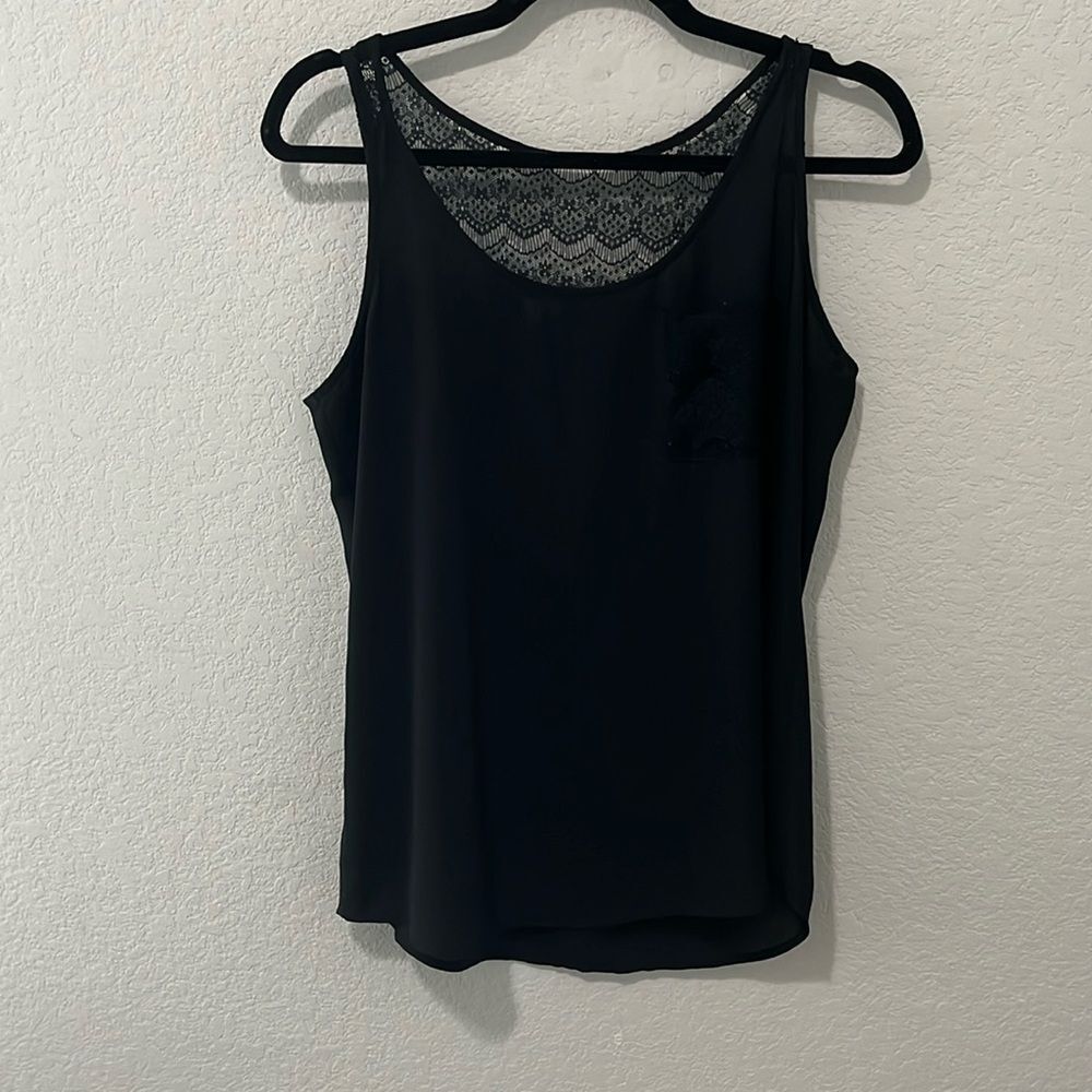 LOFT Sleeveless Lace Back and Pocket Camisole, Black, Size S